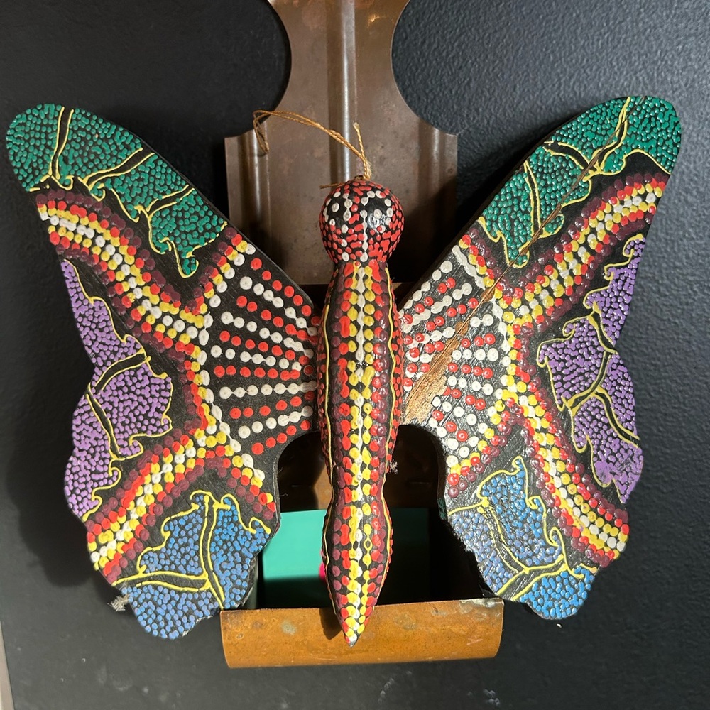 Wooden Handmade Handpainted Artisan Rainbow Butterfly Wall Hanging